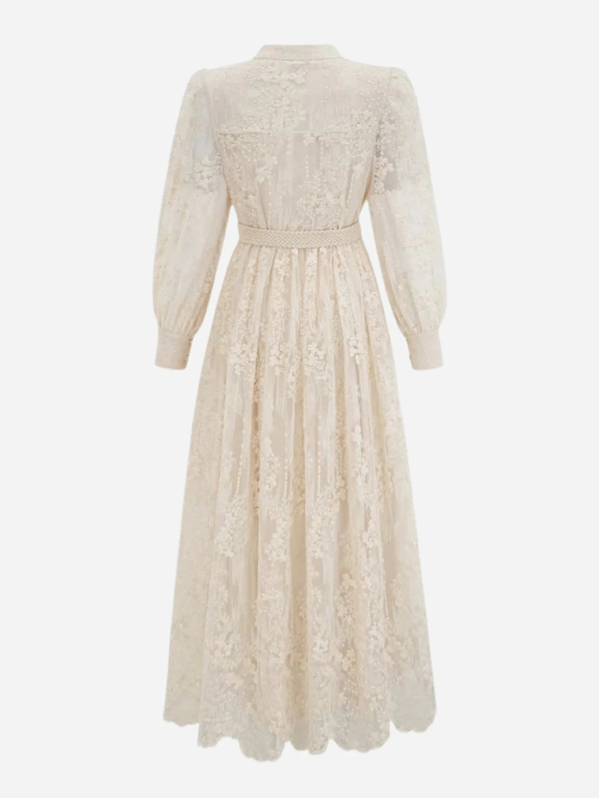 Apricot V-Neck Lace Embroidered Midi Dress