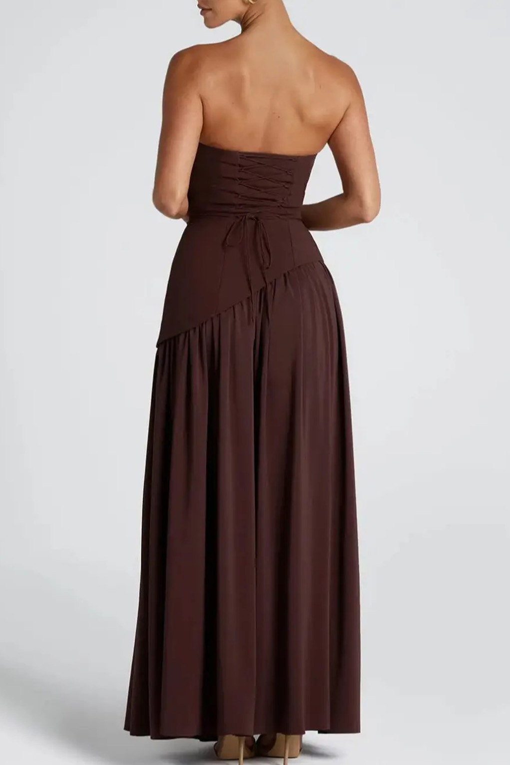 Strapless Slit Ribbon Maxi Dress