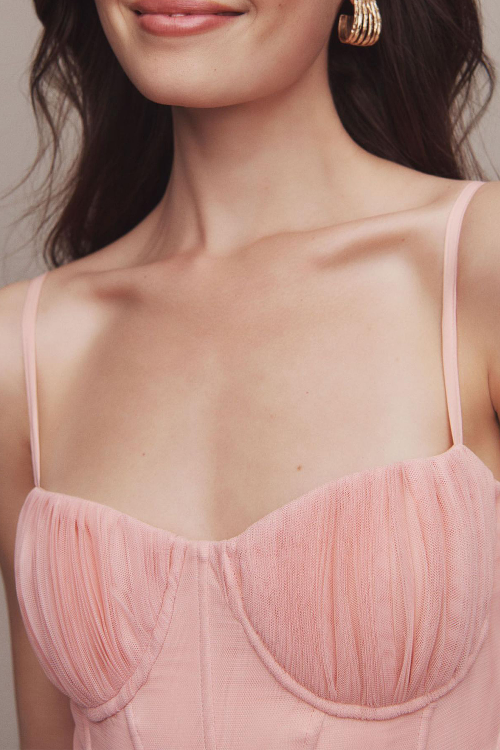 Corset Pleated Tulle Fit & Flare Midi Dress