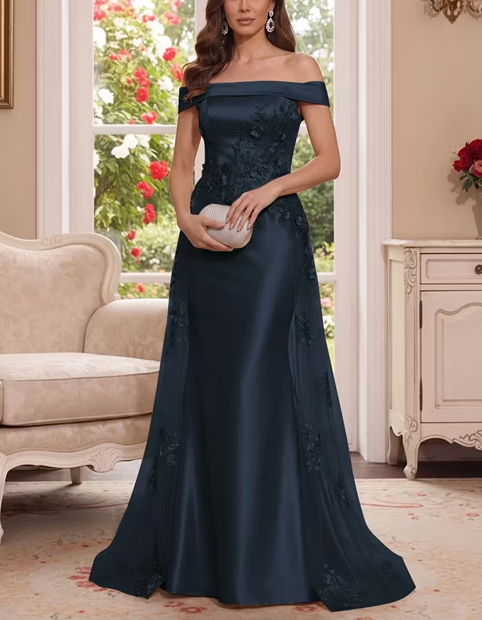 Off Shoulder Floral Satin Mermaid Maxi Dress