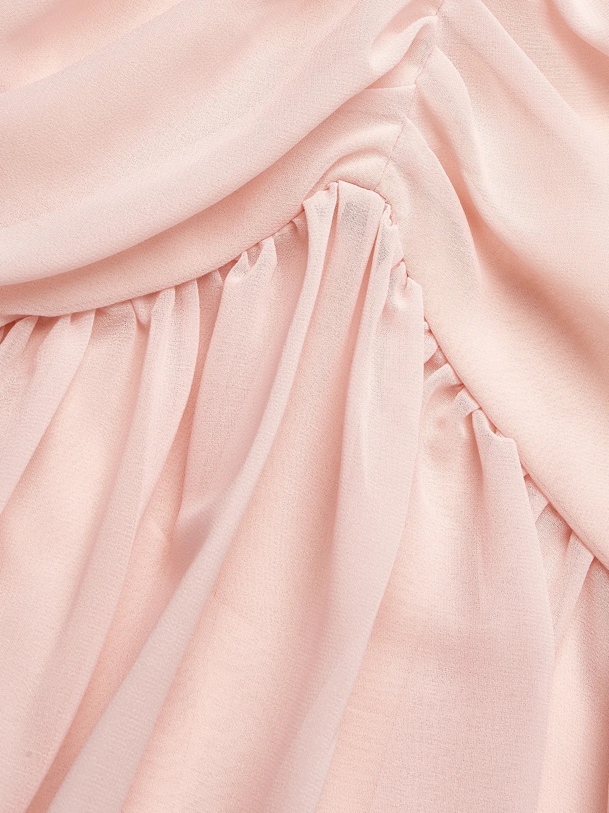 Pink Shirred Ruched Chiffon Lotus Leaf Collar Cap Sleeve Ruffle Sleeve Mermaid Midi Dress