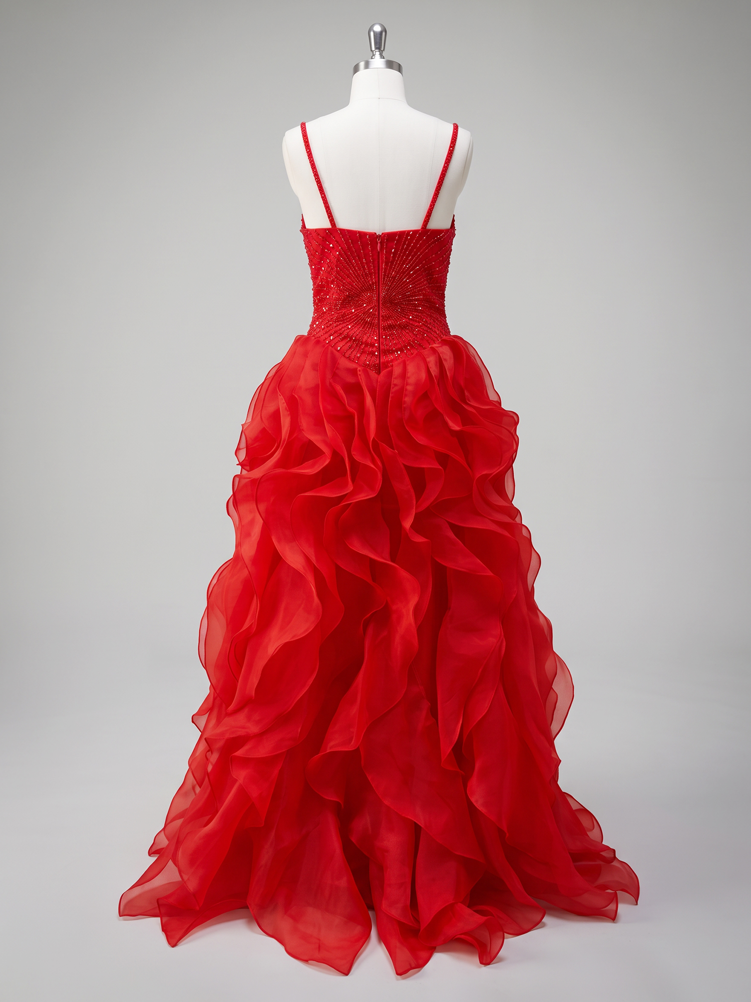 Spaghetti Straps Pleated Luxurious Maxi Evening Dresses with Beadings