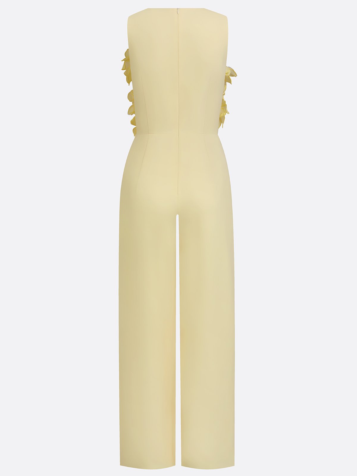 Women Yellow 3D Floral Crew Neck Sleeveless Elegant Jumpsuit