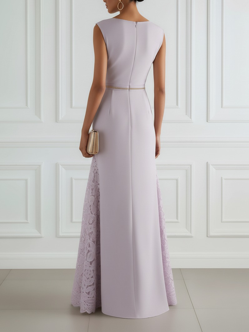 Lavender Lace Classic Cowl Neck Sleeveless A-Line Maxi Dress