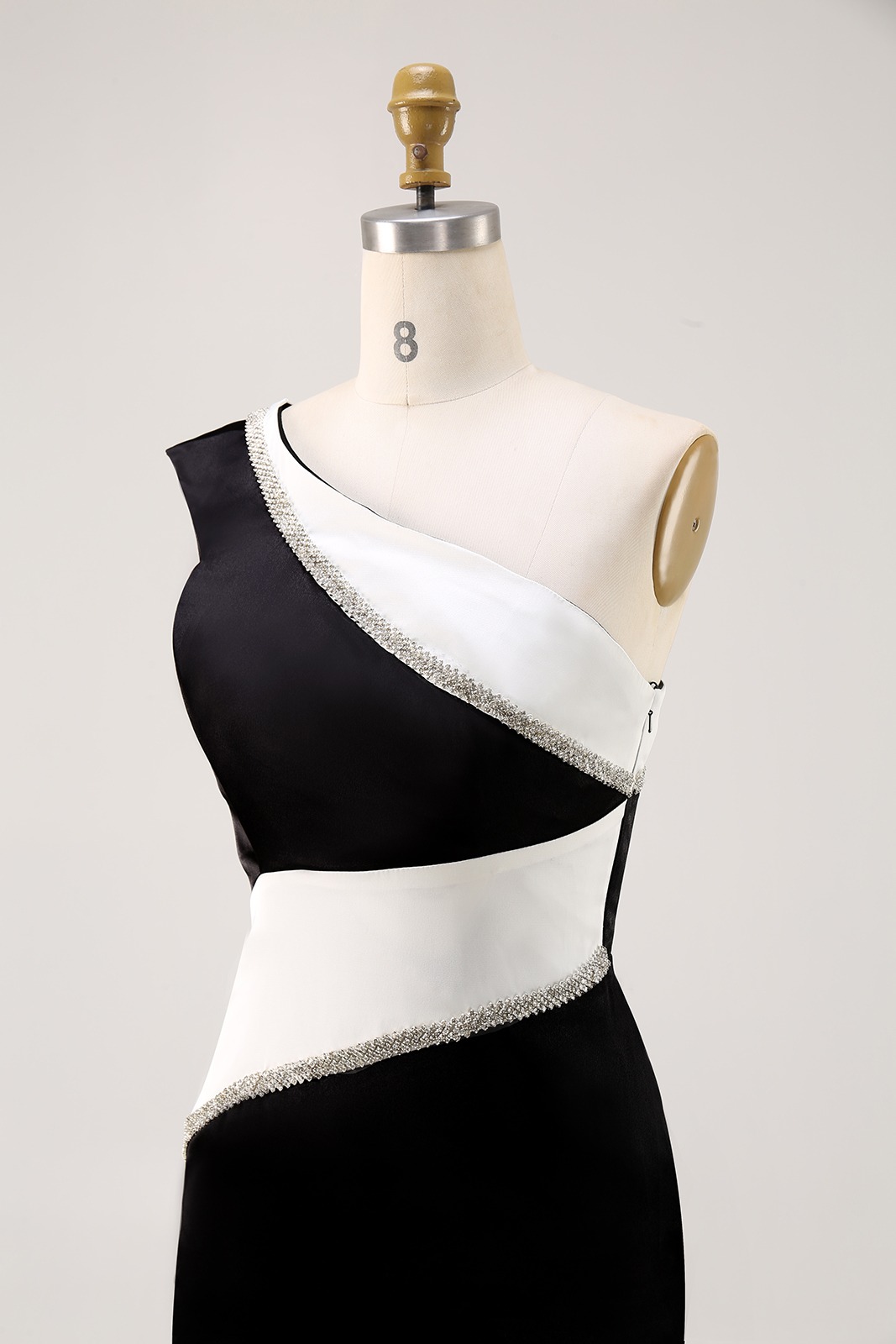 Party One-Shoulder Diamond Dress Black White Maxi Dress