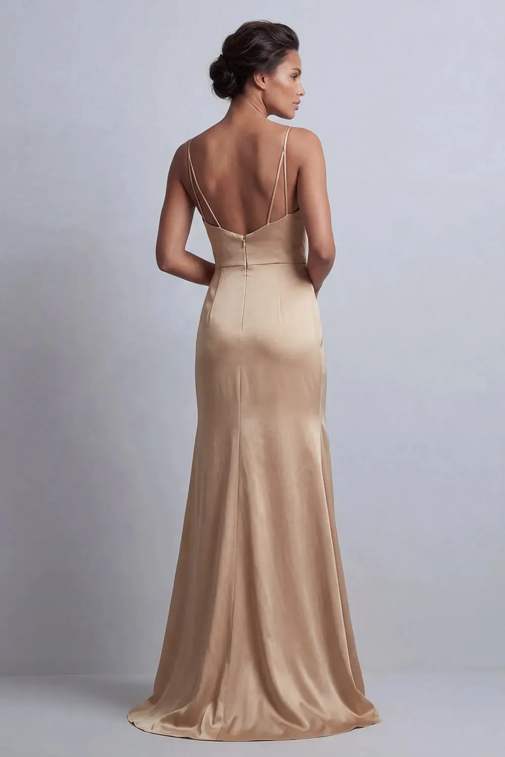 Sparkly Champagne Satin Mermaid with Cape Maxi Dress