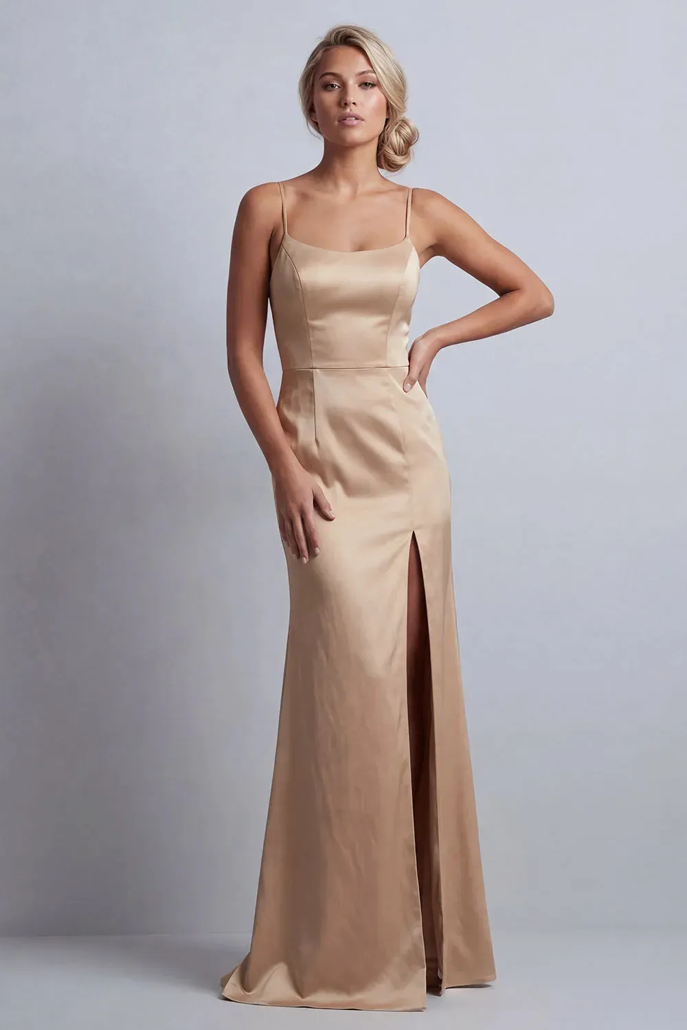 Sparkly Champagne Satin Mermaid with Cape Maxi Dress