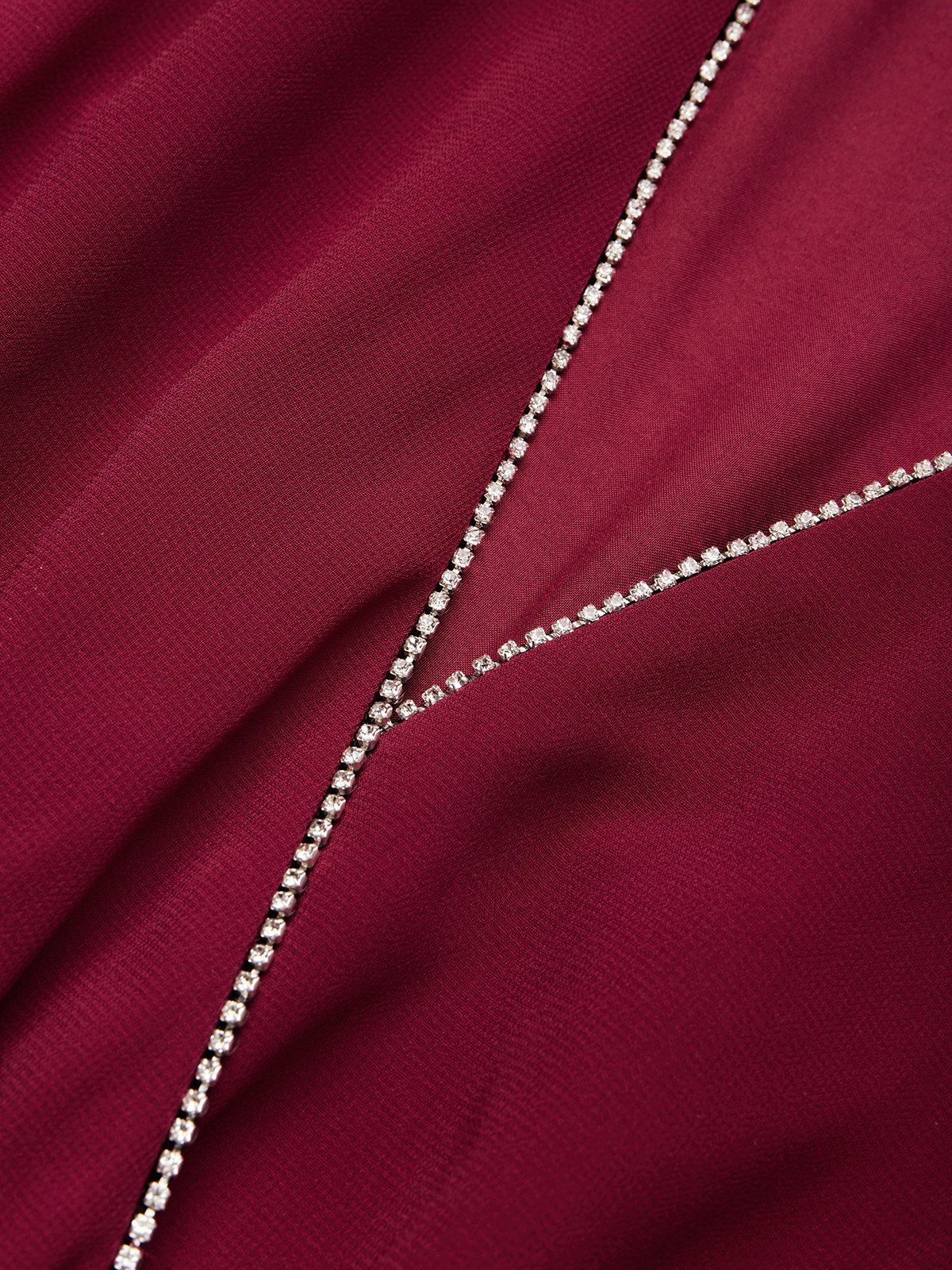 Wine Red Rhinestone Classic V Neck Sleeveless A-Line Maxi Dress