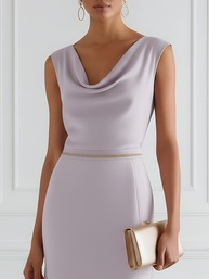 Lavender Lace Classic Cowl Neck Sleeveless A-Line Maxi Dress