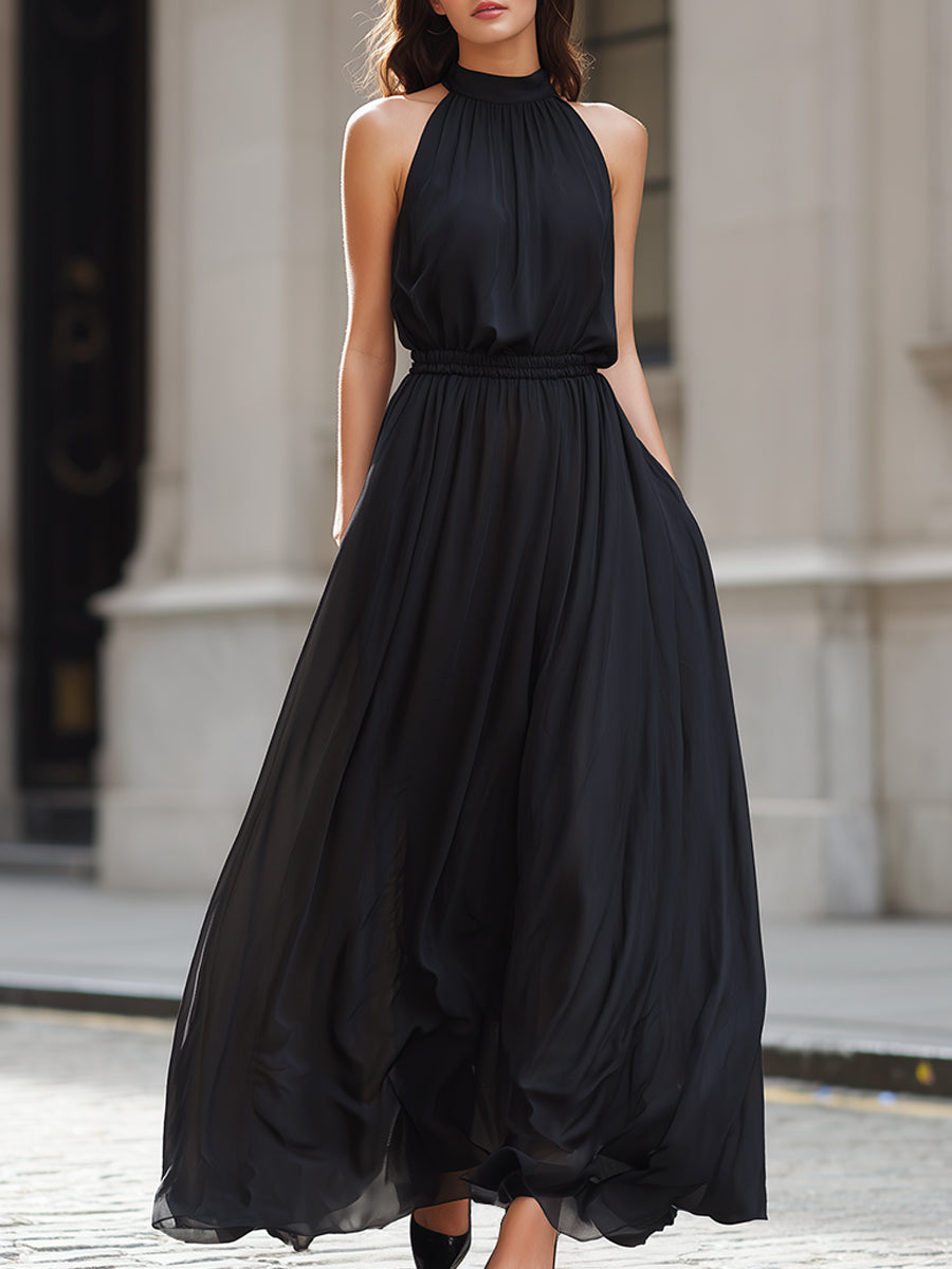 Elegant Halter Neck Flowing Maxi Dress