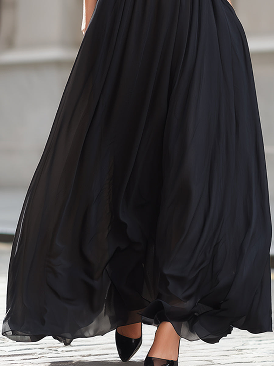 Elegant Halter Neck Flowing Maxi Dress