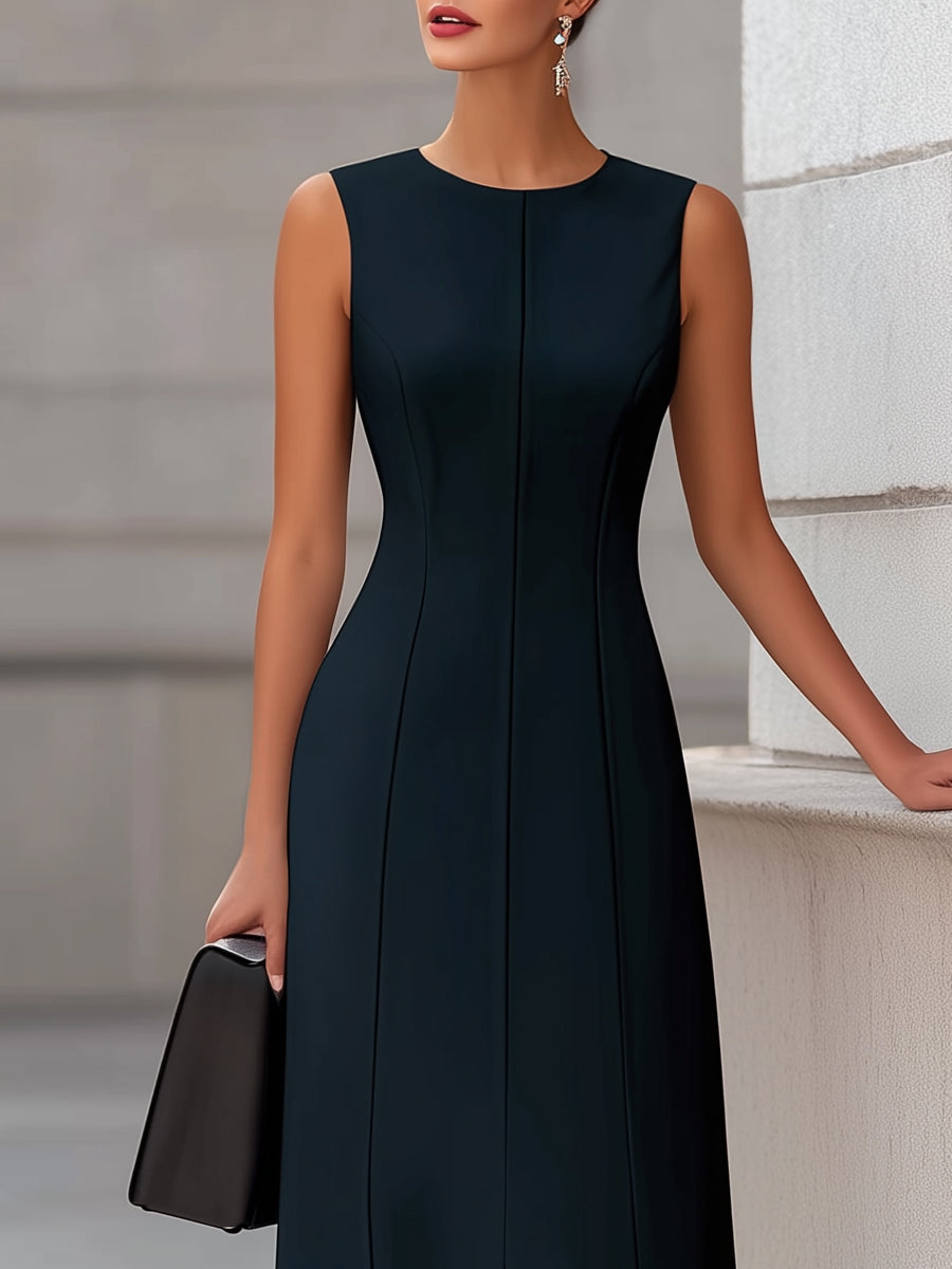 Black Sleeveless Seam Sculpted Front Slit Maxi Dress