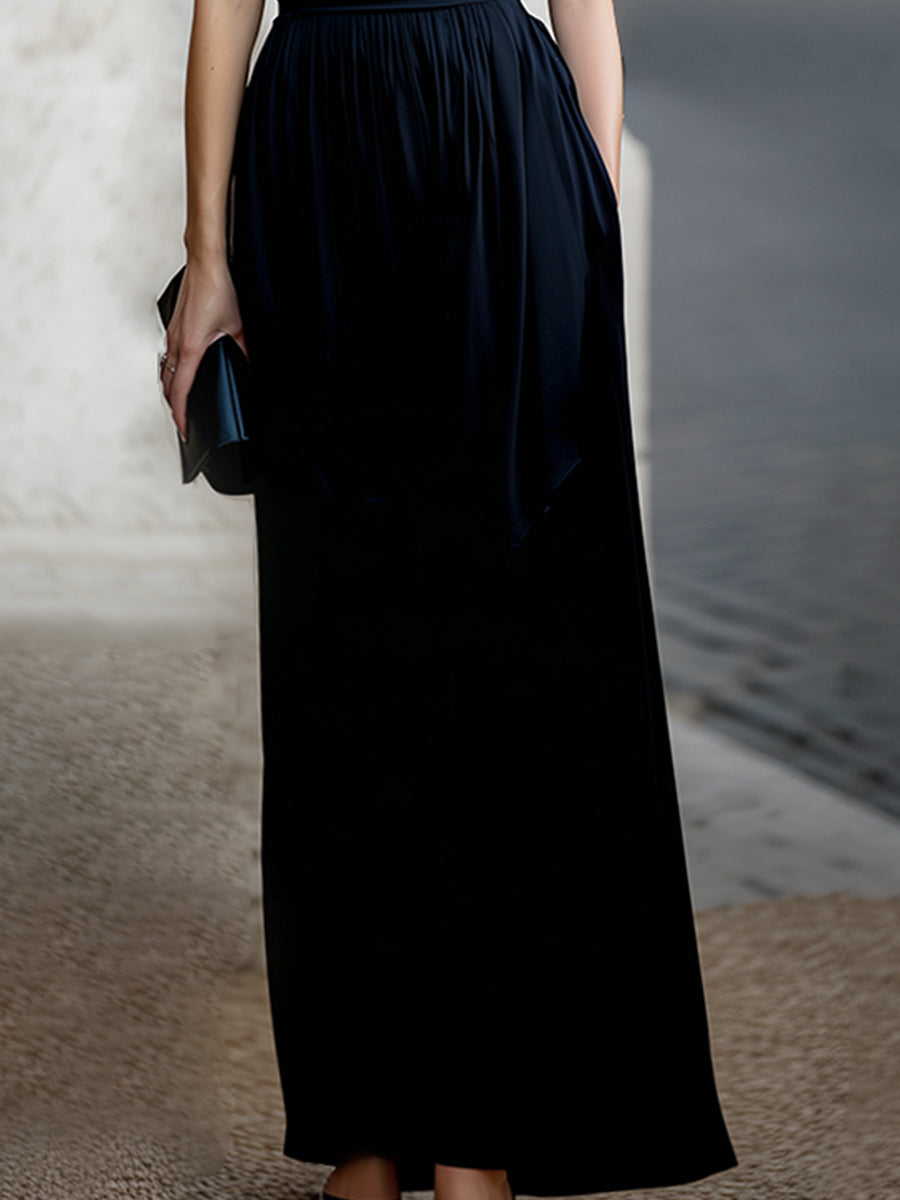 Elegant Draped Sleeveless Waist-Defined Maxi Dress