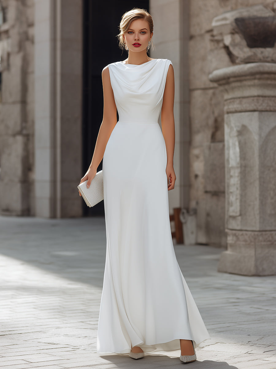 Sleeveless Draped Cowl Neck A-Line Maxi Dress