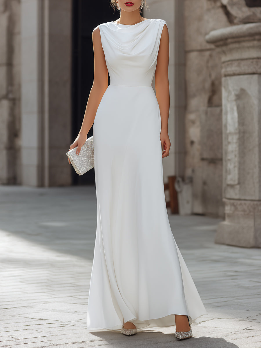 Sleeveless Draped Cowl Neck A-Line Maxi Dress