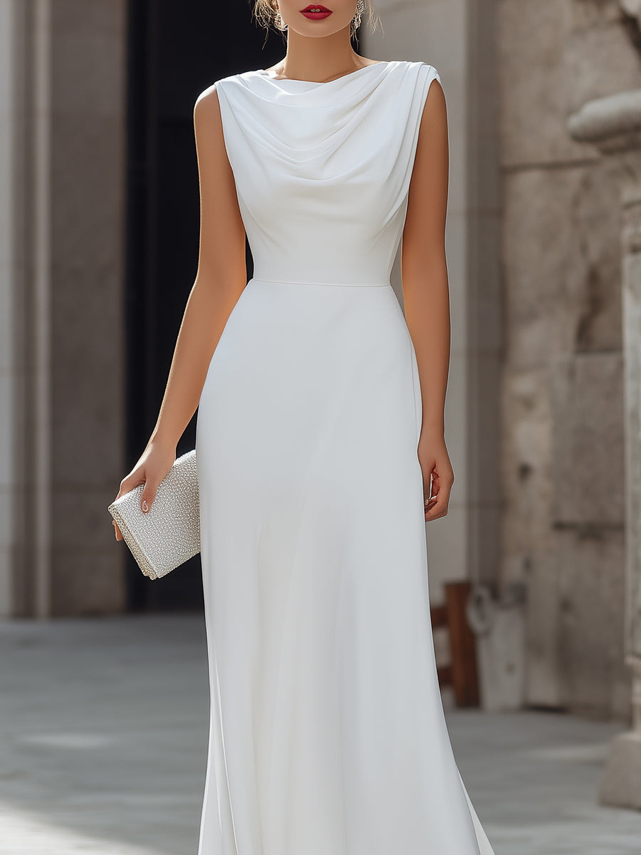 Sleeveless Draped Cowl Neck A-Line Maxi Dress