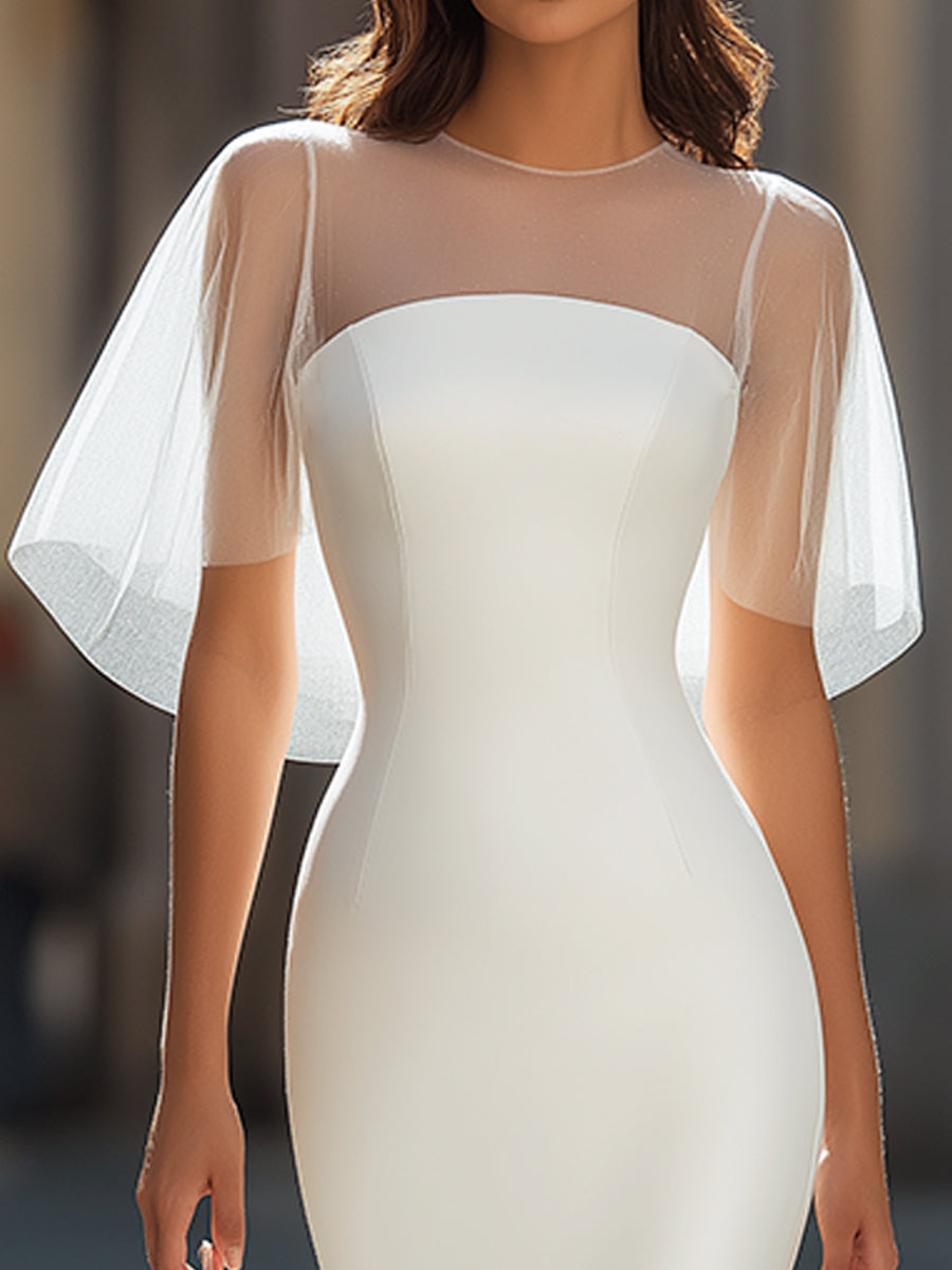 Sheer Cape Sleeve Sculpted Midi Dress