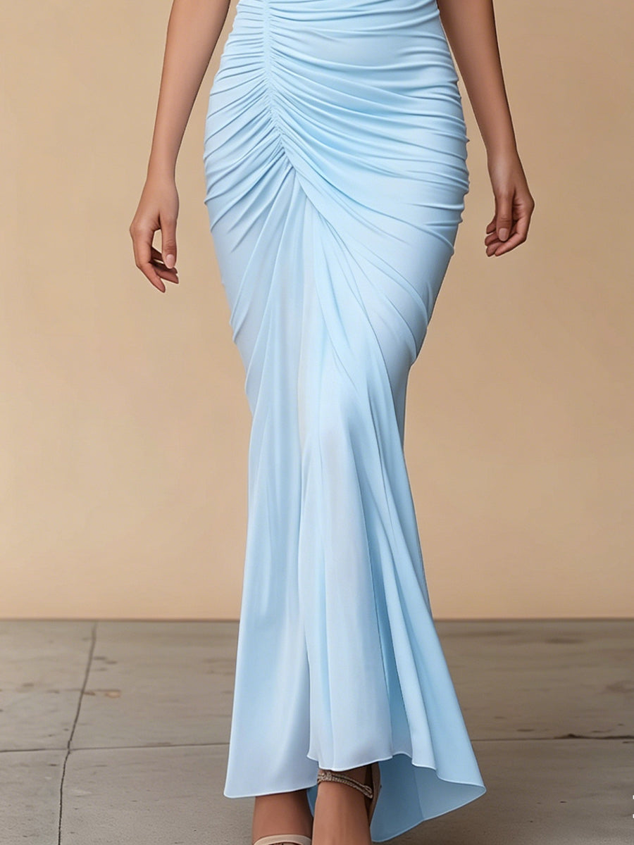 Halter Neck Draped Ruched Bodycon Maxi Dress