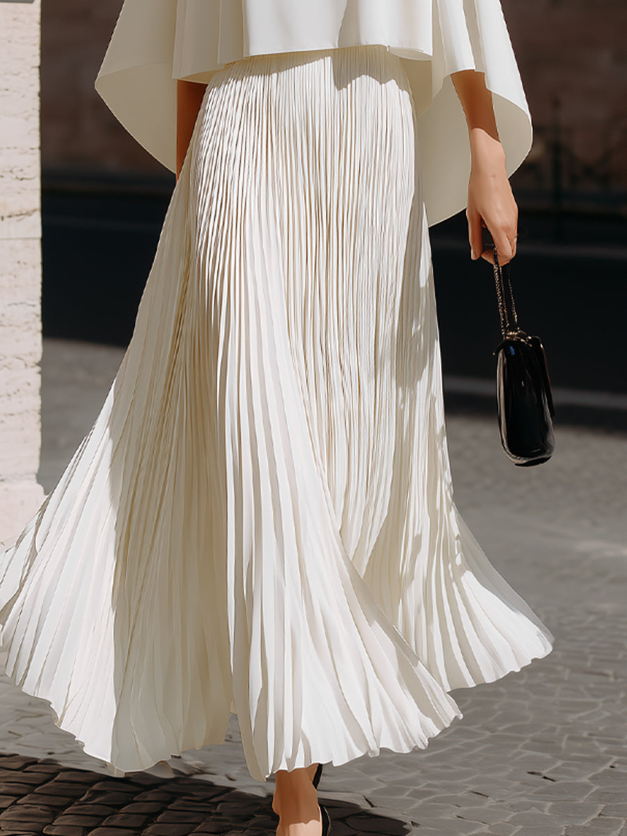 Flowing Cape Sleeve Pleated Maxi Dress