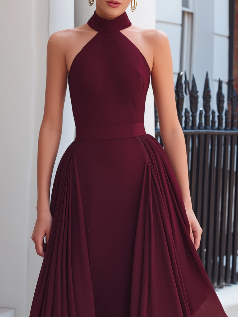 Halter Neck High-Low Chiffon Maxi Dress