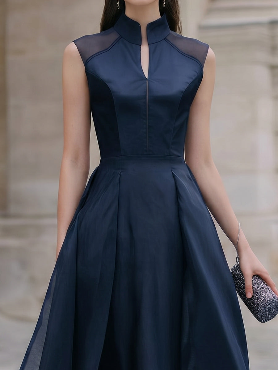 Structured Mandarin Collar Organza Midi Dress