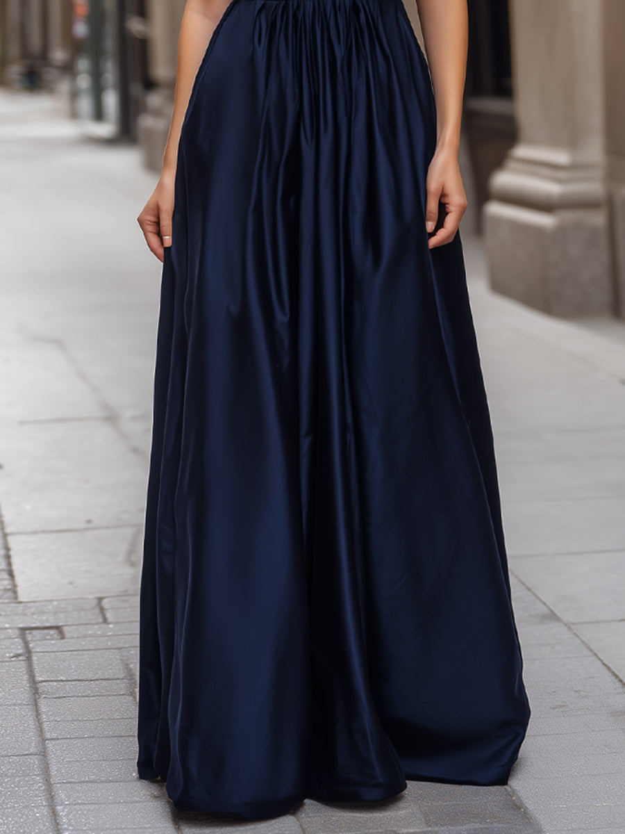 Elegant Halter Neck Satin Maxi Dress