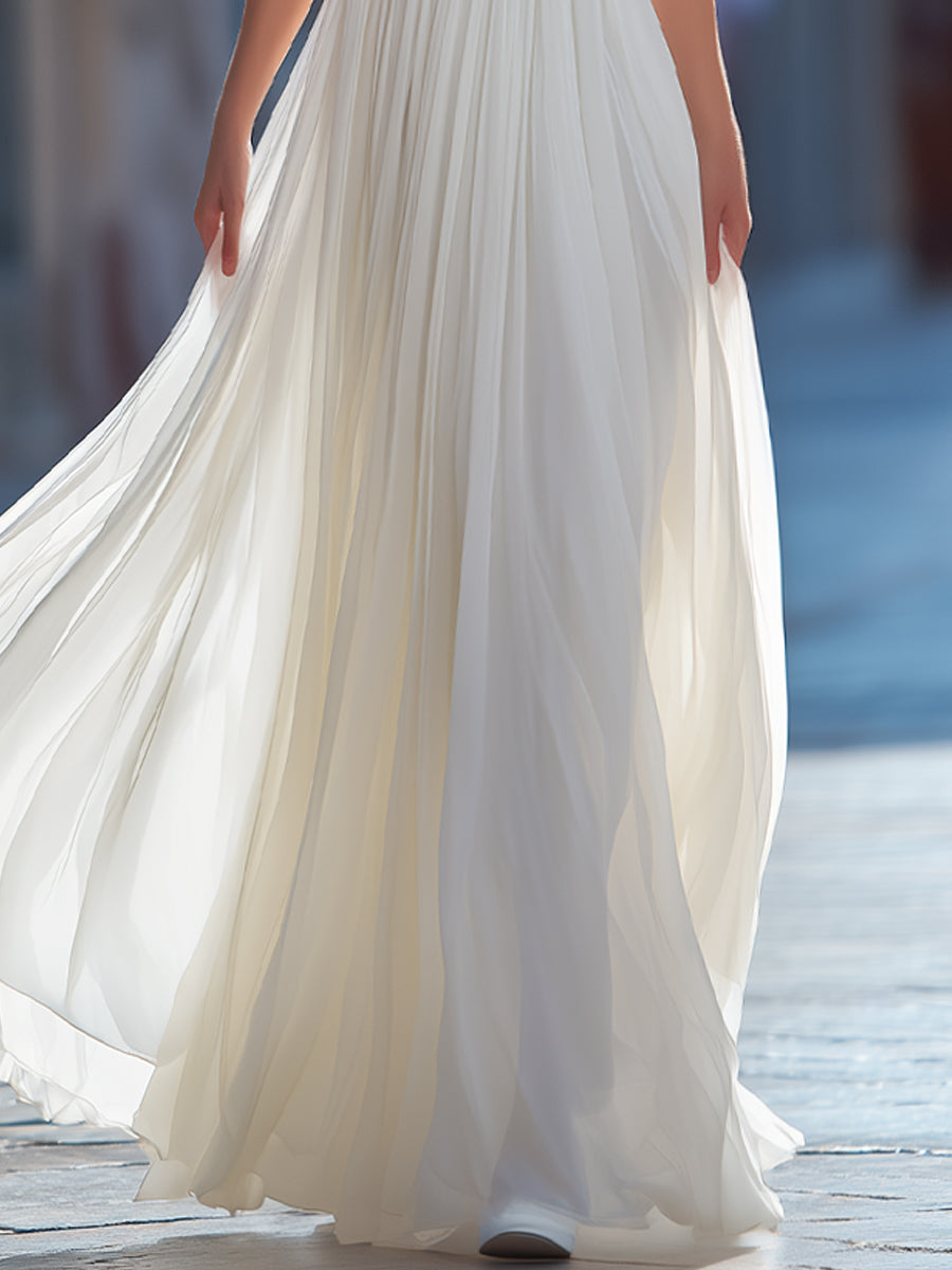 Elegant Pleated Maxi Dress With V-Neckline
