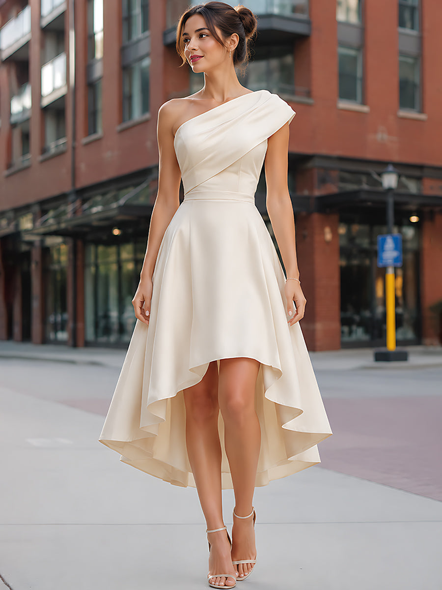 One-Shoulder Draped High-Low Hem Dress