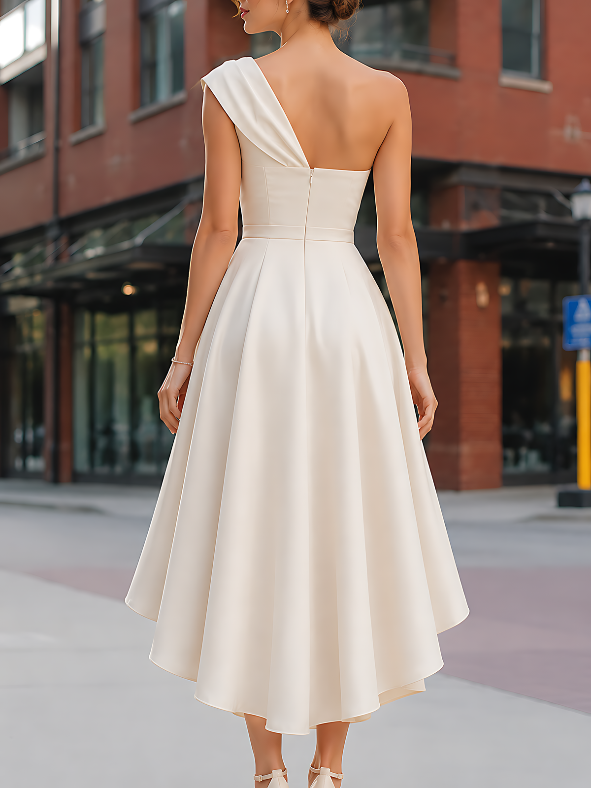 One-Shoulder Draped High-Low Hem Dress