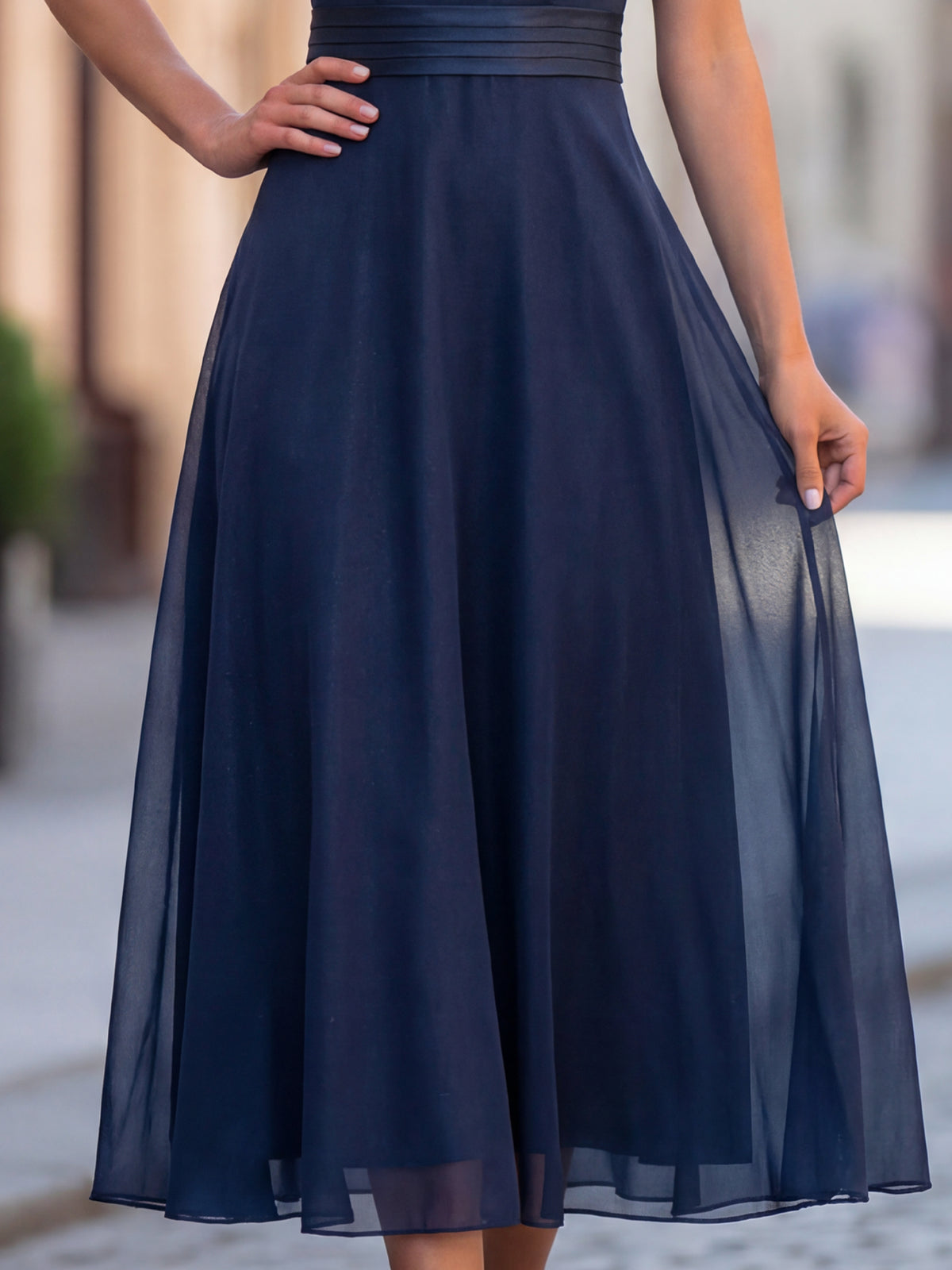 Sheer Mesh Yoke Sleeveless Chiffon Midi Dress