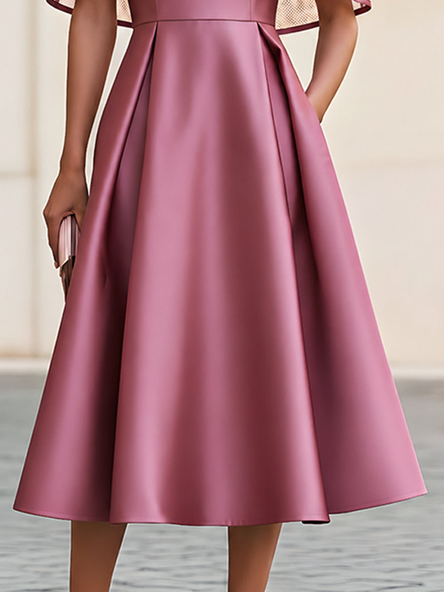 Mesh Cape Off-Shoulder A-Line Midi Dress