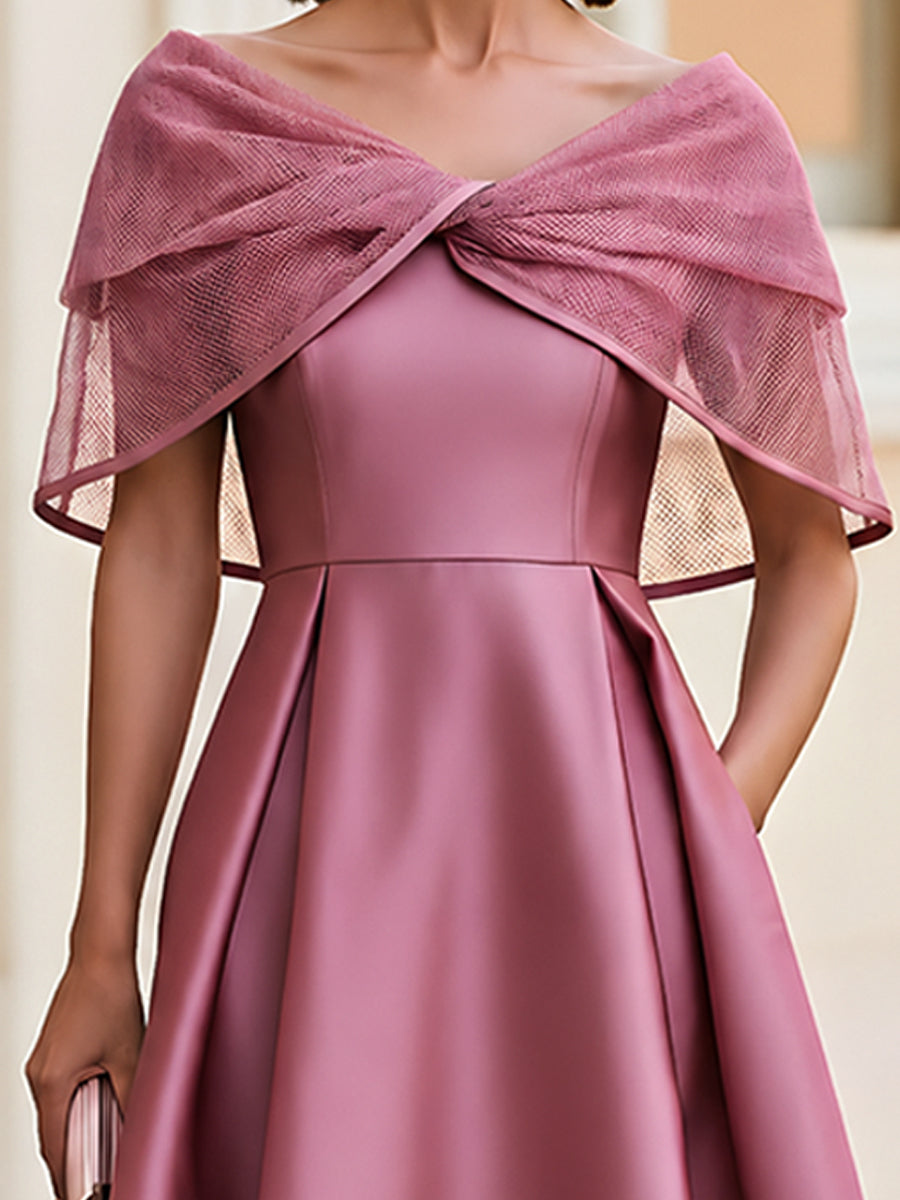 Mesh Cape Off-Shoulder A-Line Midi Dress