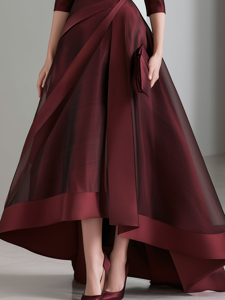 Draped Waist Organza High-Low Evening Dress