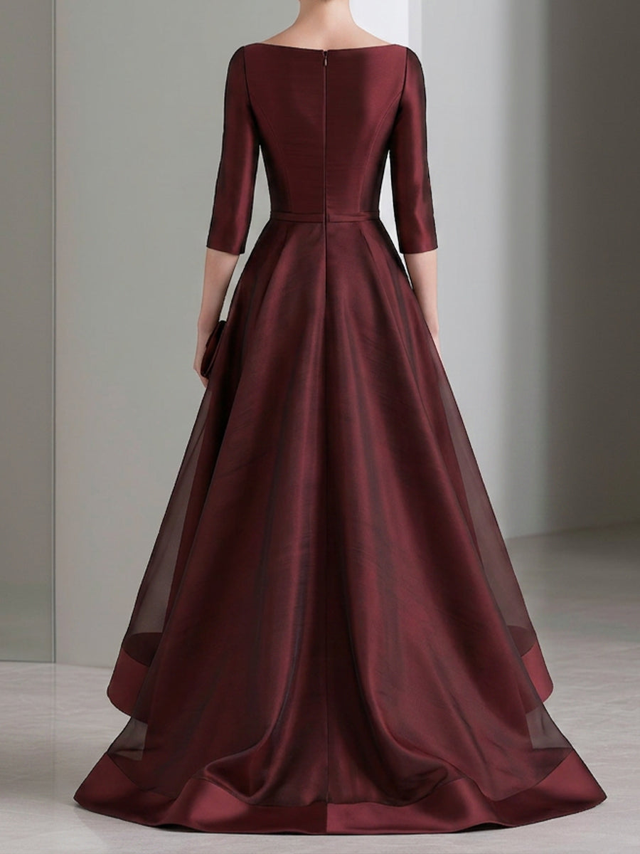 Draped Waist Organza High-Low Evening Dress