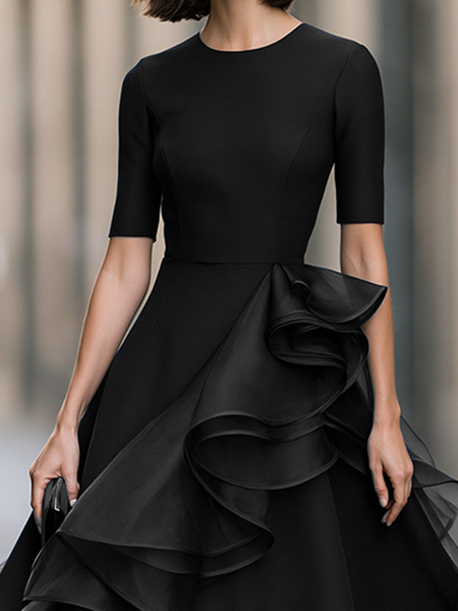 Asymmetrical Ruffle A-Line Midi Dress