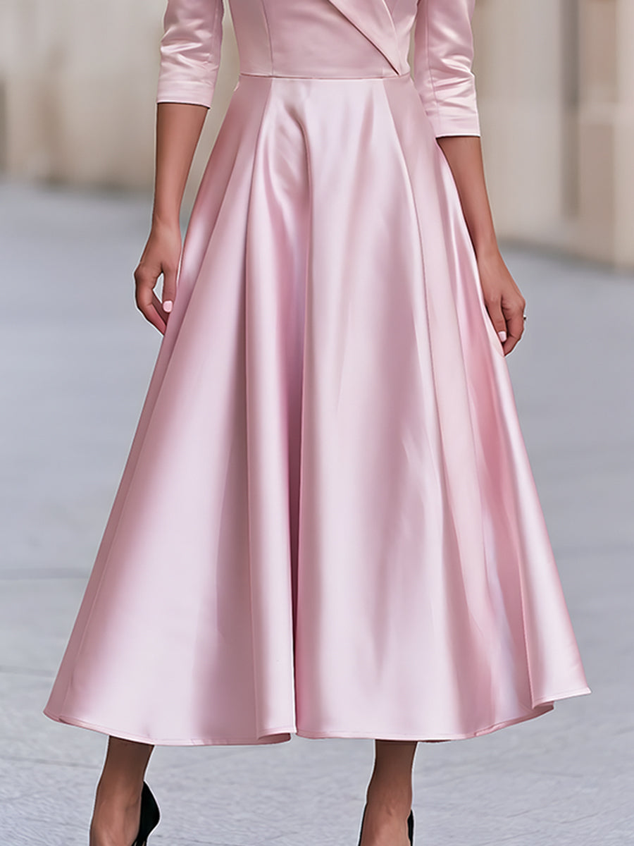 Satin Off-Shoulder A-Line Midi Dress