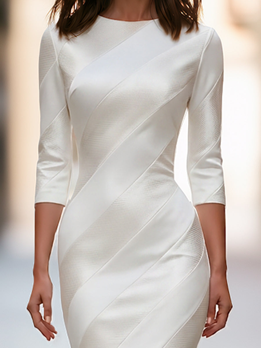 Elegant White Textured Long Sleeve Maxi Dress