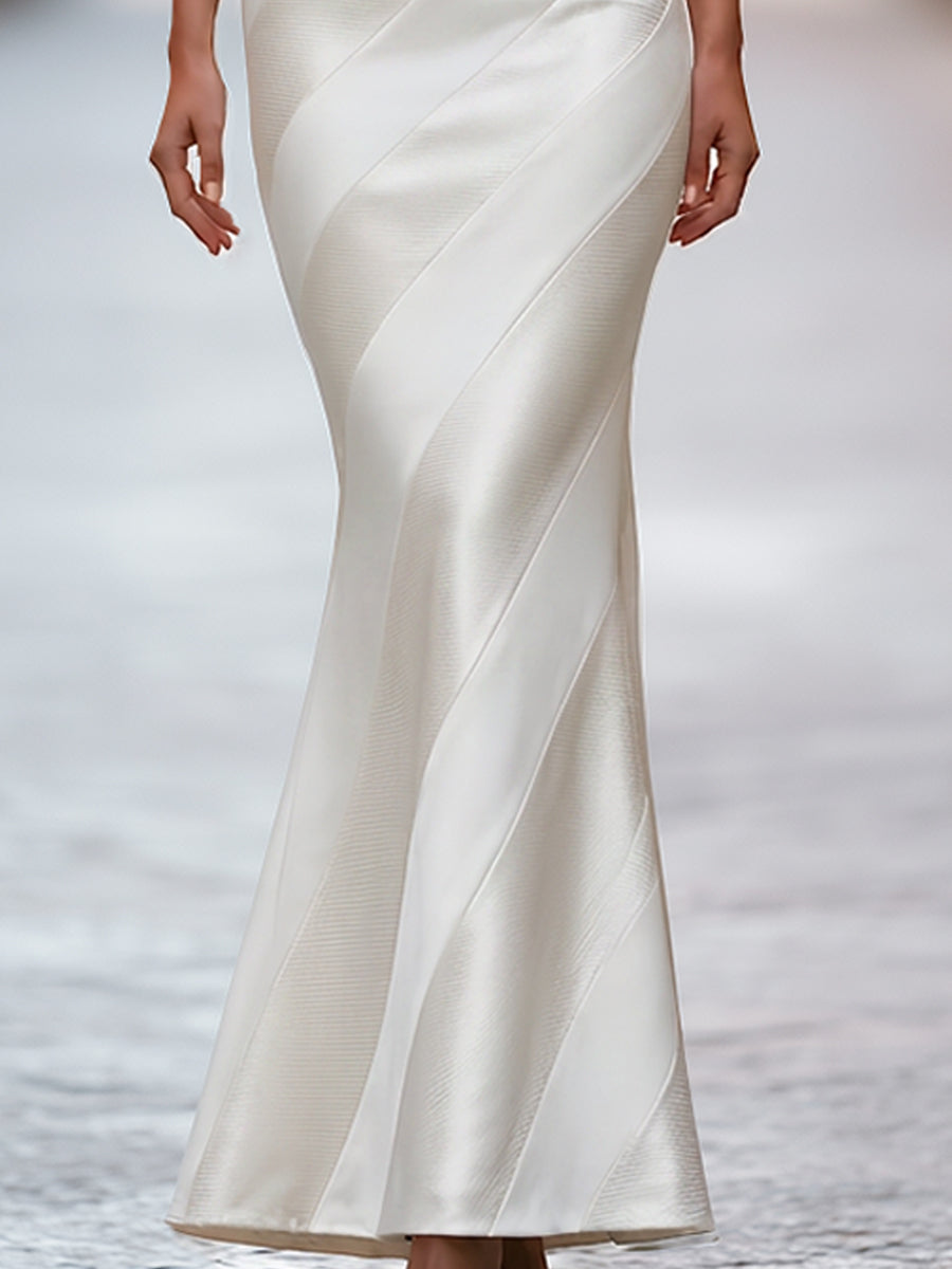 Elegant White Textured Long Sleeve Maxi Dress