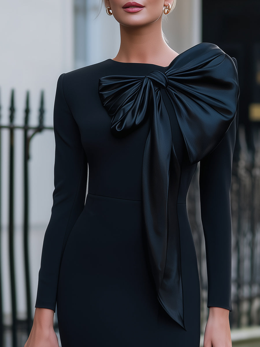 Oversized Bow Detail Sheath Midi Dress