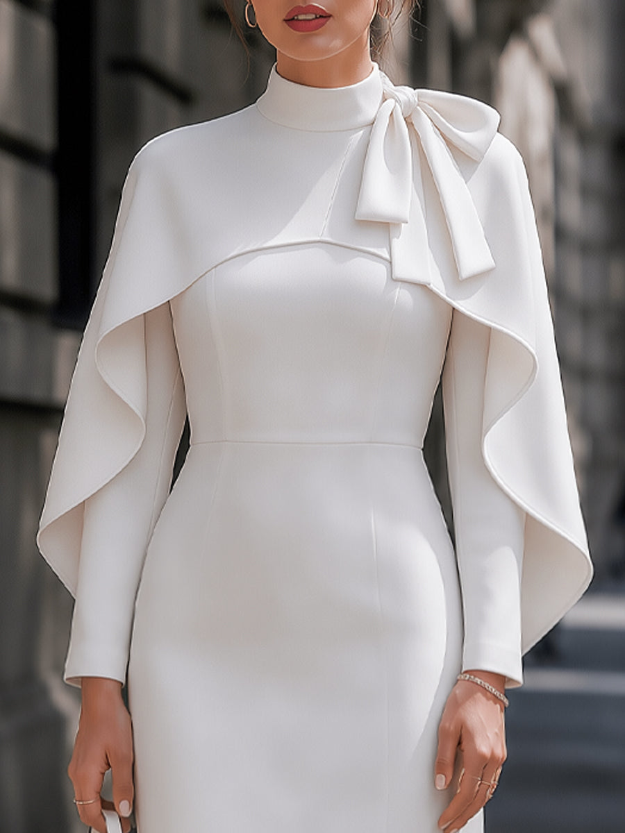 Cape-Style Bow-Accented Midi Dress