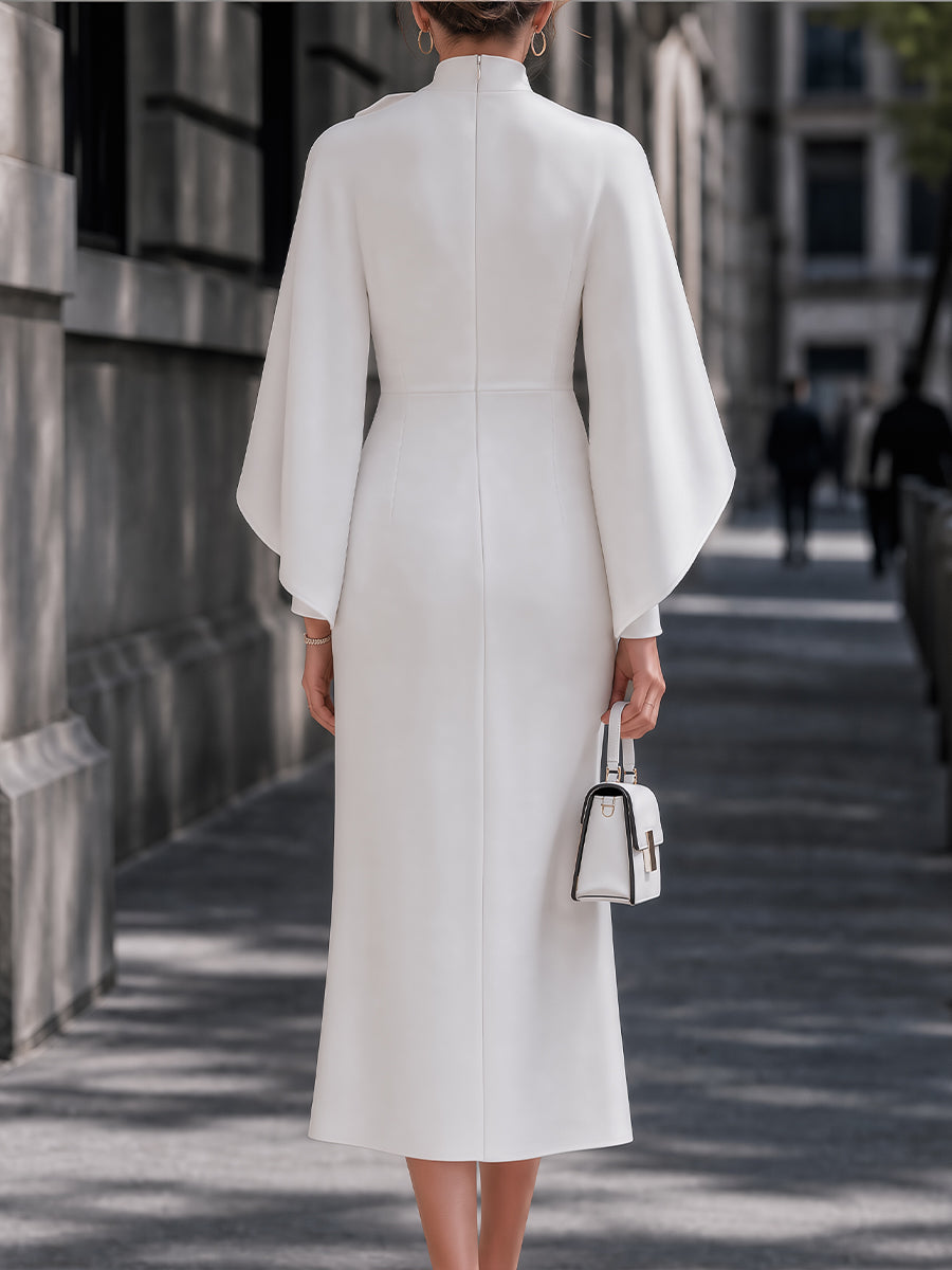 Cape-Style Bow-Accented Midi Dress