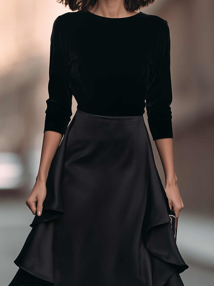 Black Round-Neck Tiered Ruffle Maxi Dress