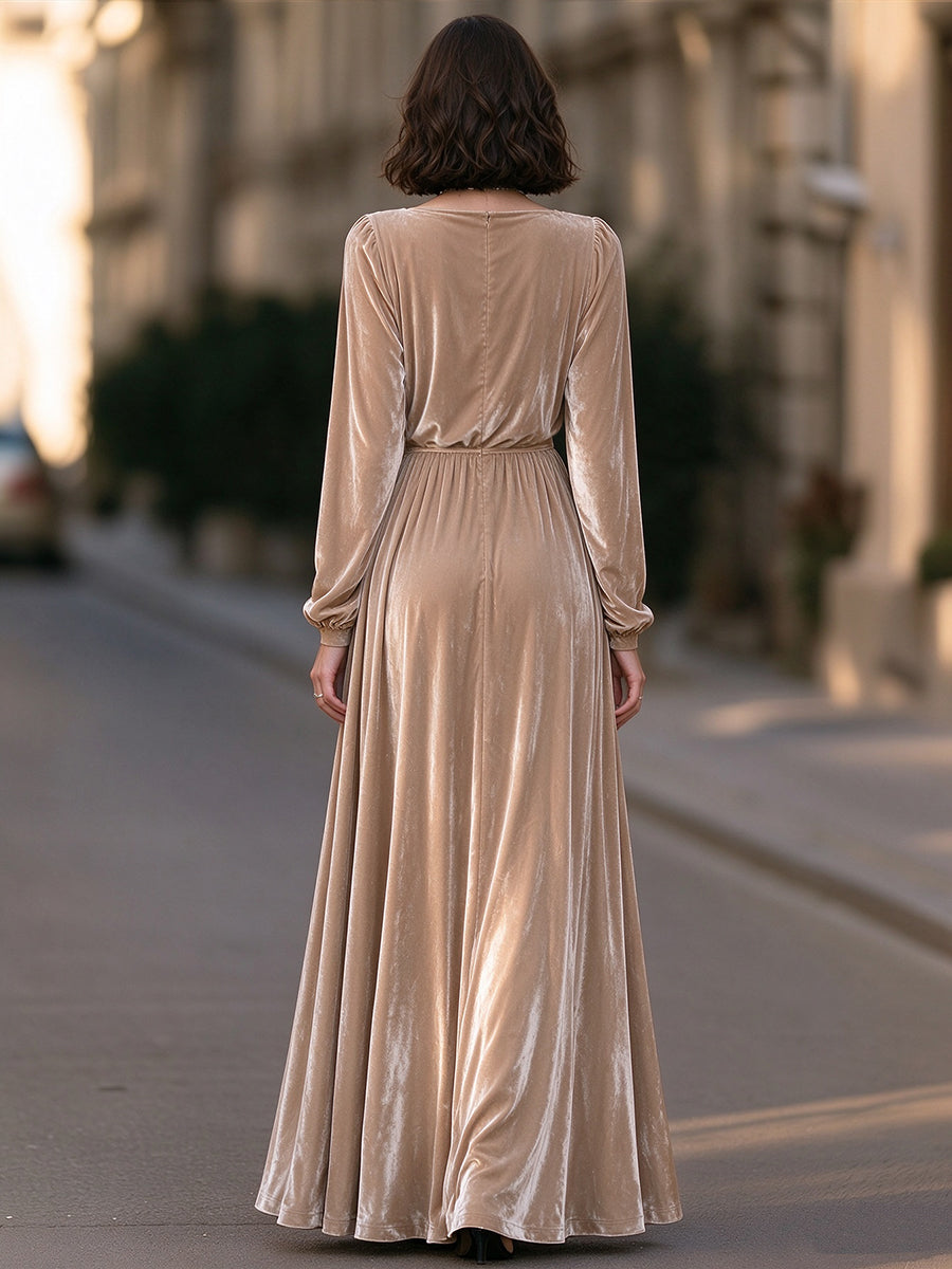 Draped Cowl Neck Velvet Maxi Dress