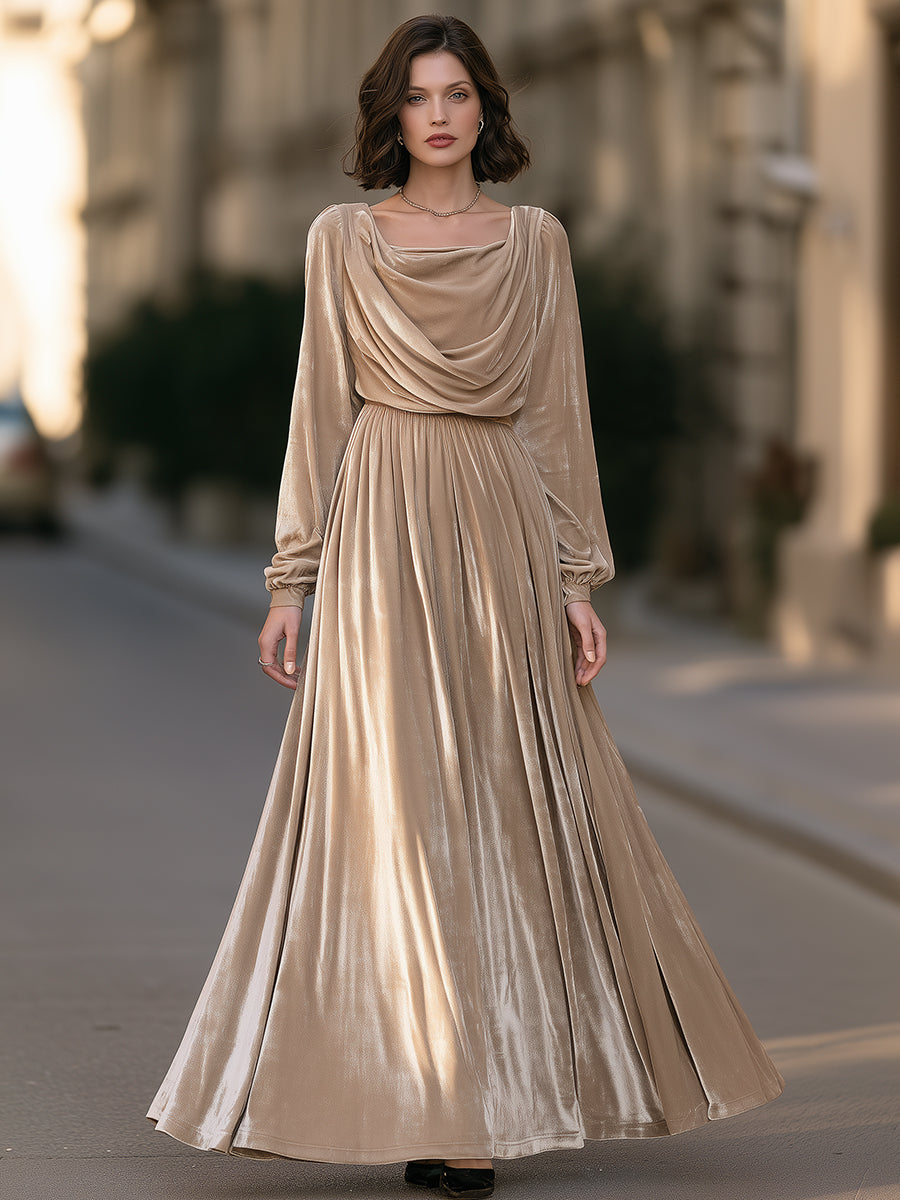 Draped Cowl Neck Velvet Maxi Dress