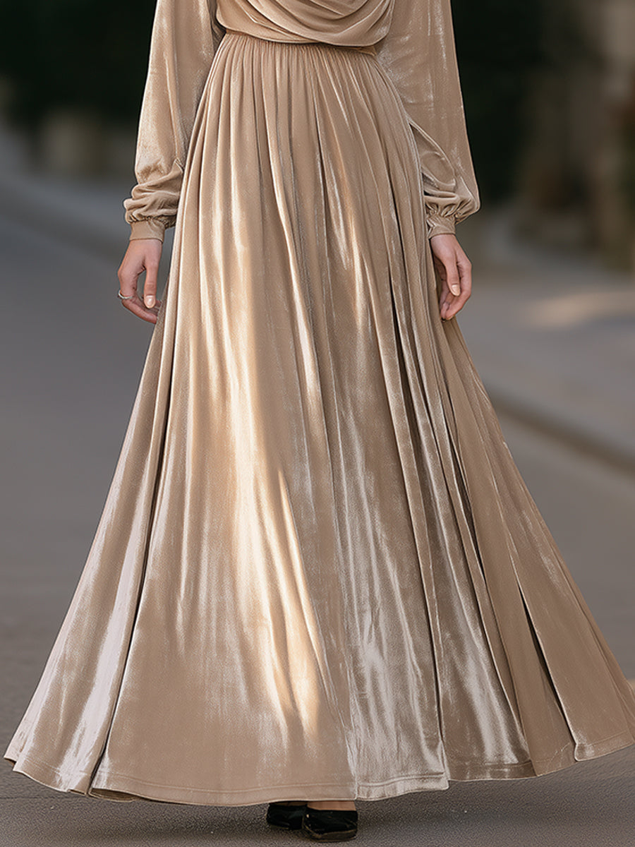 Draped Cowl Neck Velvet Maxi Dress