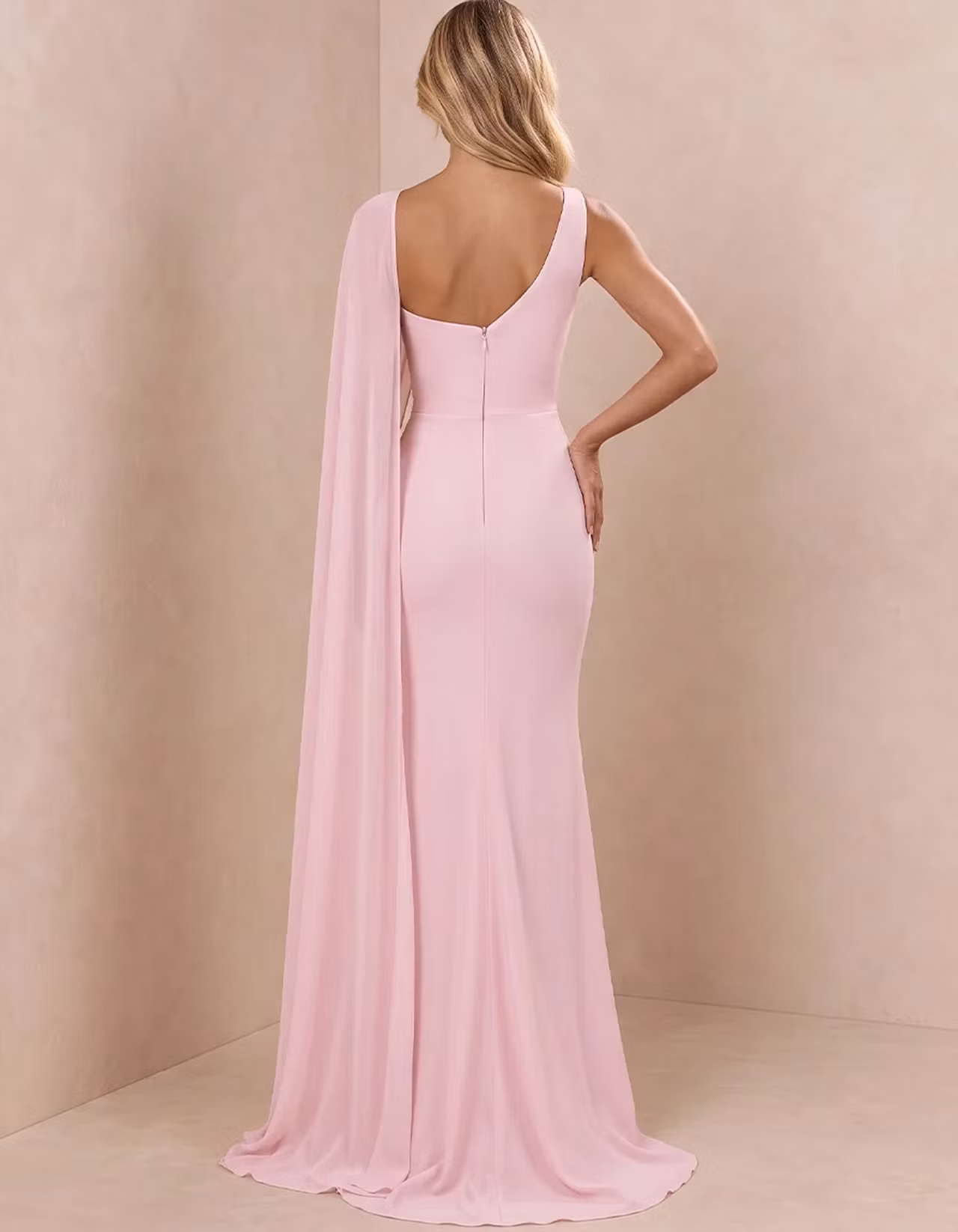 Chiffon Asymmetric One Side Long Cape Sheath Maxi Dress