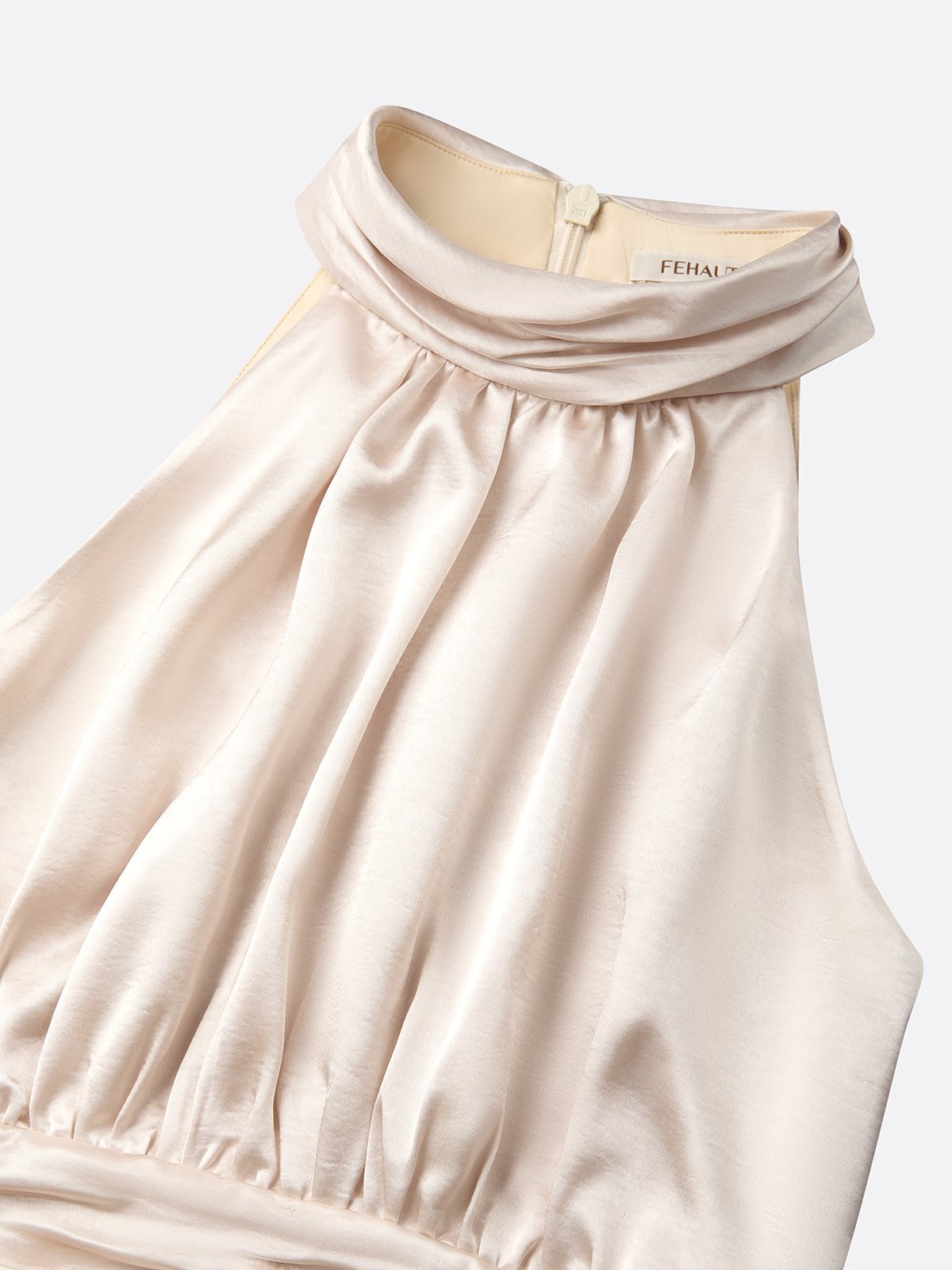 Champagne 3D Floral Glitter Classic Mock Neck Sleeveless A-Line Midi Dress