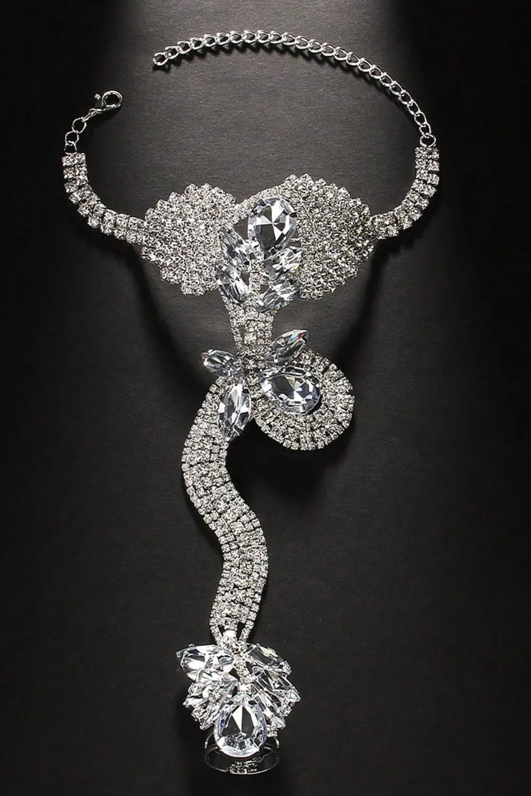 Crystal Snake Finger Ring Bracelet