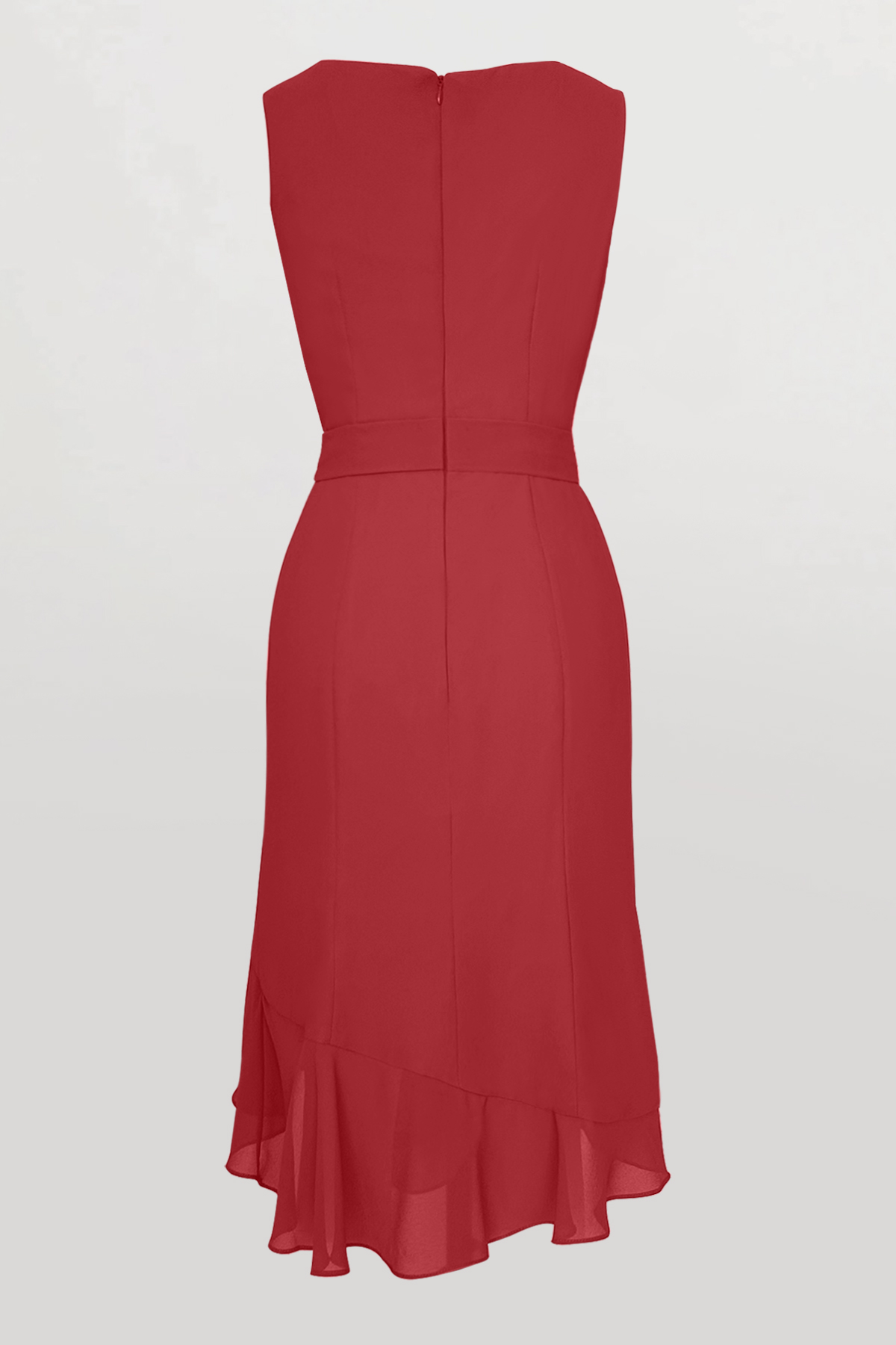 Work Dress Red Asymmetrical Hem Crew Neck Sleeveless Midi Dress