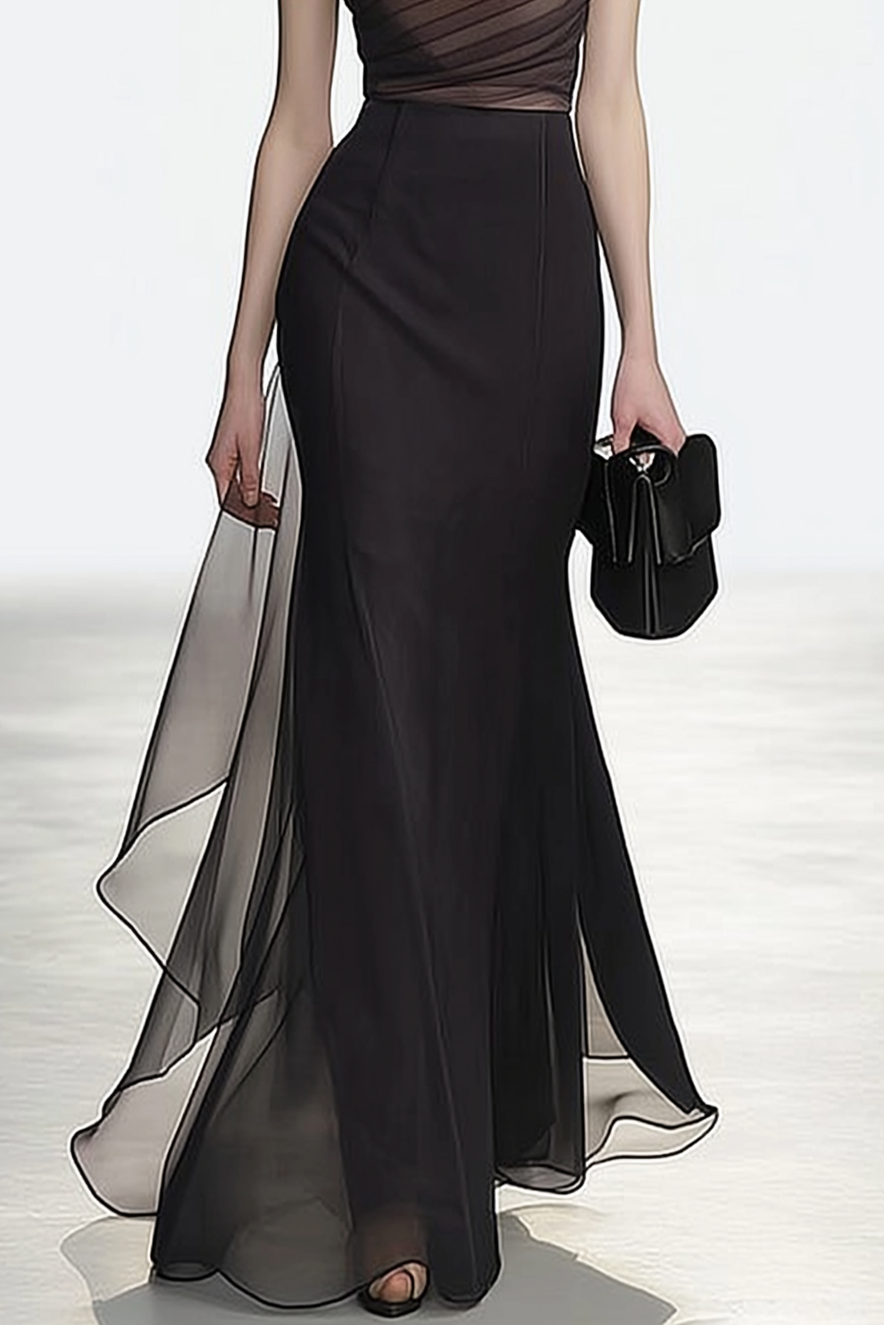 Formal Evening Dress Black One-Shoulder Pleated Chiffon Maxi Dress